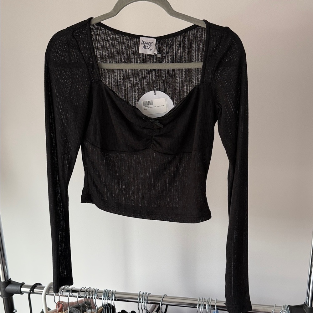 Princess Polly Black Sheer Long Sleeve Crop Top